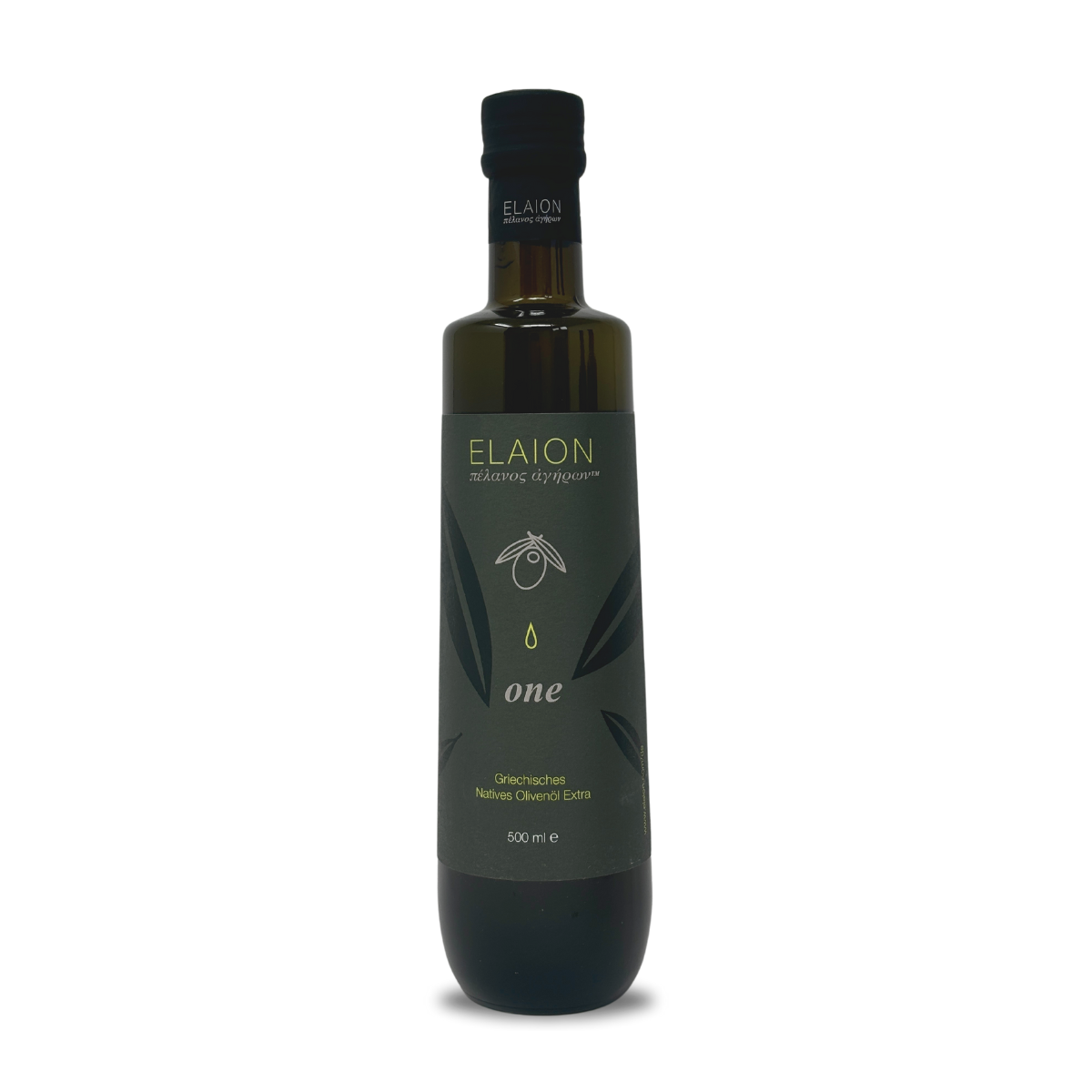 Dunkle Flasche Elaion ONE griechisches natives Olivenoel extra 500ml mit modern gestaltetem Etikett