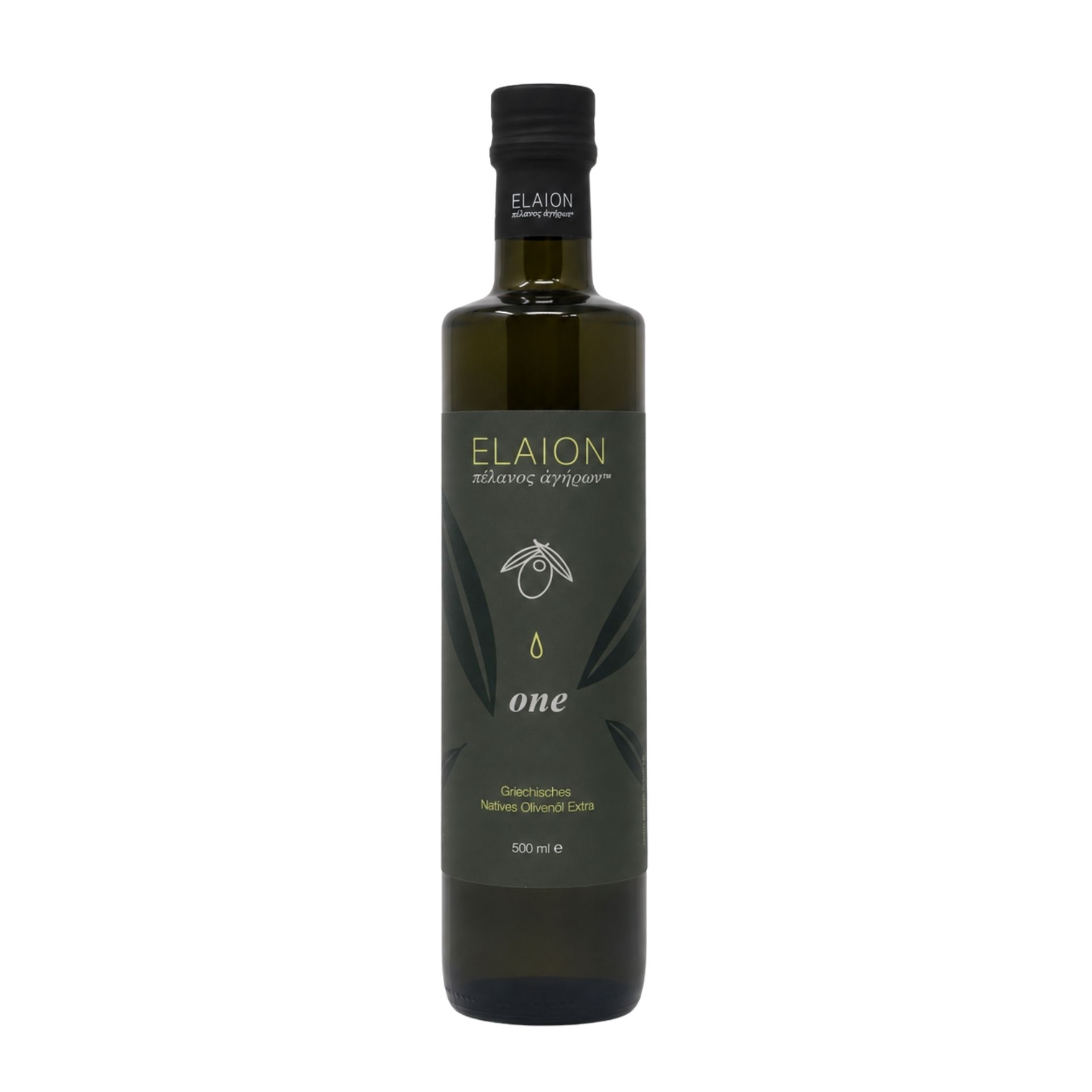 Elaion ONE griechisches natives Olivenoel Extra 500 ml freigestellt auf weissem Hintergrund